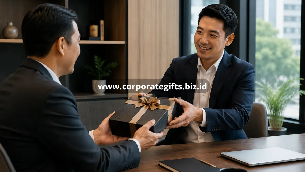 Business gift exchange in a modern office